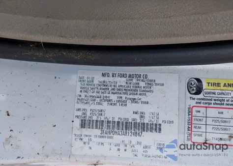 2010 Ford Fusion Se из США, поврежденный, VIN 3FAHP0HA3AR124847